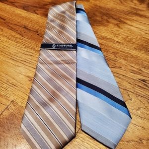 2 Dress Ties for Men Blue Brown and Stripes